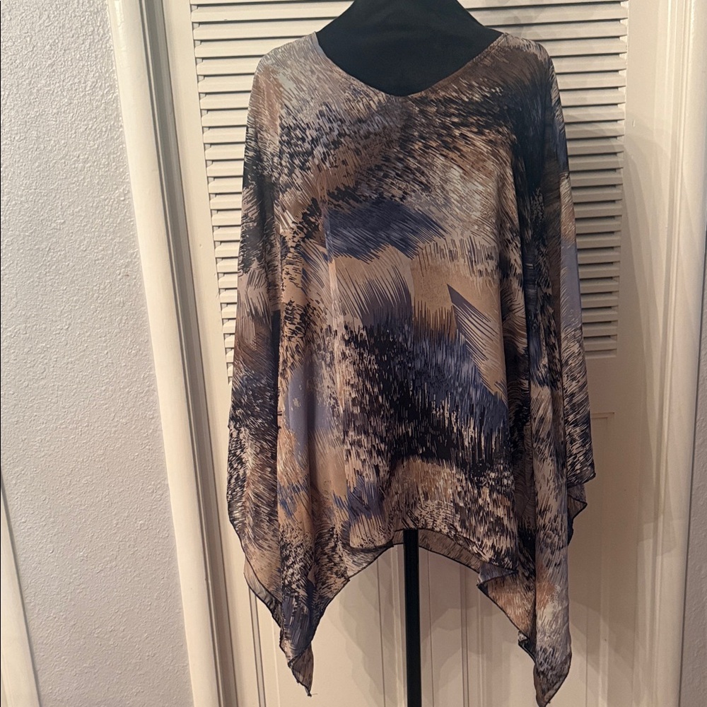Sunny Leigh Blue and Tan Abstract Poncho Tunic